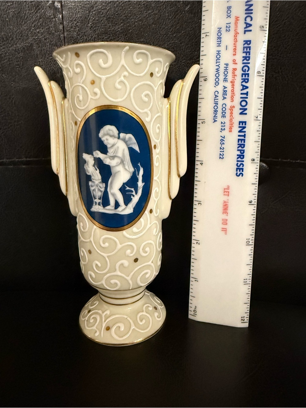 Vintage  Noritake Morimura Cobalt Cameo Porcelain Vase - 6.5 “ Hand Painted